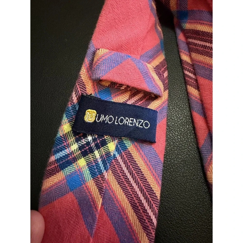 Umo Lorenzo Pink Plaid 100% Cotton Skinny Tie!